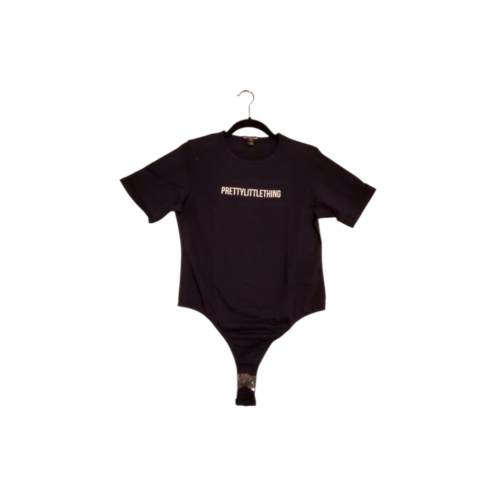 New Prettylittlething Plus‎ Navy Short Sleeve Cotton Thong Bodysuit Size 16 NWT